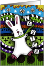 Happy Easter Bunny on Colorful Patterned Background card