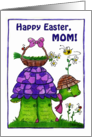 Turtle in Hat with Basket of Flowers Happy Easter for Mom card