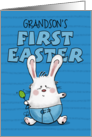 Customized First Easter for Grandson Bunny Rabbit in Blue Diaper card