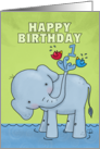 Happy First Birthday - Elephant Spraying Birds card