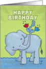 Happy Third Birthday - Elephant Spraying Birds card