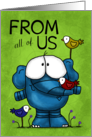 Happy Birthday from All of Us Cute Elephant and Colorful Birds card