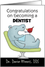 Customizable Congratulations on Becoming a Dentist-Hippo and Bird card