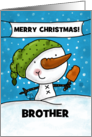 Customizable Merry Christmas for Brother Snowman with Frozen Treat card