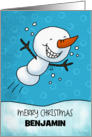 Customizable Name Merry Christmas for Benjamin Soaring Snowman card