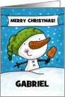 Customizable Name Merry Christmas for Gabriel Snowman with Ice Pop card