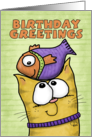 Happy Birthday-Cat with Fish on His Head card