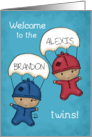 Customizable Names Congrats Baby Twins Girl and Boy with Parachutes card