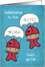 Customizable Names Congrats Baby Twins Girl Babies with Parachutes card