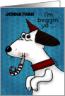 Customizable Name Happy Birthday Beggin’ Ya Dog with Noise Maker card