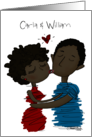 Customizable Names Happy Anniversary Quirky Kissing Dark Skin Couple card