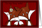 Customizable Happy Anniversary to wife Fox Couple card