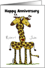 Customizable Happy Anniversary Name Specific Wound Up Giraffes card