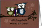 Happy Birthday Two Owls with Books on a Limb Getting Older Wiser card