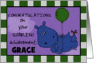 Customized Graduation Congratulations for Grace Hippo Soaring Balloon card
