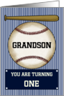 Customized Happy First Birthday for Grandson Baseball Bat Pinstripes card