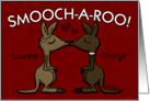 Customized Names Happy Anniversary for Couple Kissing Kangaroos card