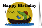 Customize Birthday for Uncle Crocodile in Boat with Bird card