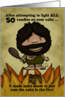 Customizable Happy 50th Birthday Humor for Man Caveman Cake on Fire card