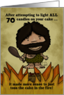 Customizable Happy 70th Birthday Humor for Man Caveman Cake on Fire card