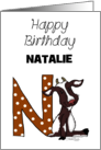 Customized Name Happy Birthday for Natalie Nanny Goat with Letter N card