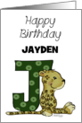 Customized Name Happy Birthday for Jayden Jaguar with Letter J card