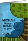 Customized Name Happy Birthday for Michah Hippo Sleeps Under Tree card