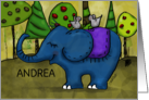 Happy Birthday Name Specific Andrea Elephant with Little Mice on Back card