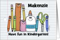 Customizable Back to School Kindergarten School Supply Characters card