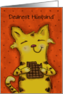 Customizable Anniversary for Husband Cute Yellow Tabby Cat Eats Waffle card