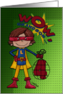 4th Birthday for Grandson Superhero Comic Style Customized Initial L card