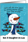 Customizable Happy New Year Son Daughter in law Snowman and Birds card
