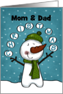 Customizable Merry Christmas Mom Dad Snowman Juggles Snowballs card