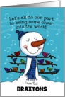 Customizable Name Braxtons Happy New Year Snowman with Birds card