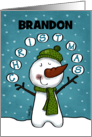 Customizable Name Merry Christmas Brandon Snowman Juggles Snowballs card