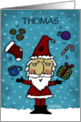 Customizable Name Merry Christmas for Thomas Juggling Santa Claus card