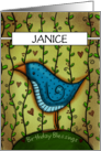 Name Specific Personalized Birthday for Janice Blue Bird with Vines card