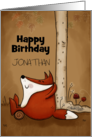 Customized Happy Birthday for Jonathan Fox Relaxes Against Tree card