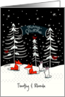 Customized Merry Christmas Timothy Rhonda Nighttime Woodland Forest card