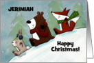 Happy Christmas for Jerimiah Bunny Bear and Fox Snow Much Fun card