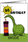 Customizable Happy 1st Birthday for Brodie Dinosaur with Tall Cake card