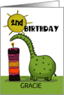 Customizable Happy 2nd Birthday for Gracie Dinosaur with Tall Cake card