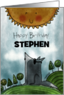 Customizable Happy Birthday for Stephen Wolf Howling at the Sun card