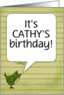 Customized Name Happy Birthday for Cathy Little Bird with Word Bubble card