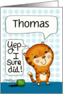 Customized Name Happy Birthday for Thomas Cat Spills Coffee card