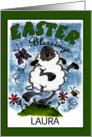 Customizable Name Happy Easter Blessings for Laura Dancing Lamb card