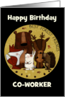 Customizable Happy Birthday to Co Worker Woodland Animal Crew card