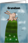 Customizable Happy Easter for Grandson Bunny Making Wishes card
