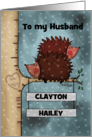 Personalized Names Anniversary to Husband Hedgehogs in Tree card