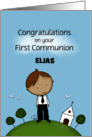 Customizable Name First Communion for Elias Little Boy with Church card